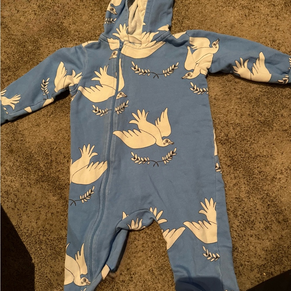 Mini Rodini Sky Blue Bird Print Onesie